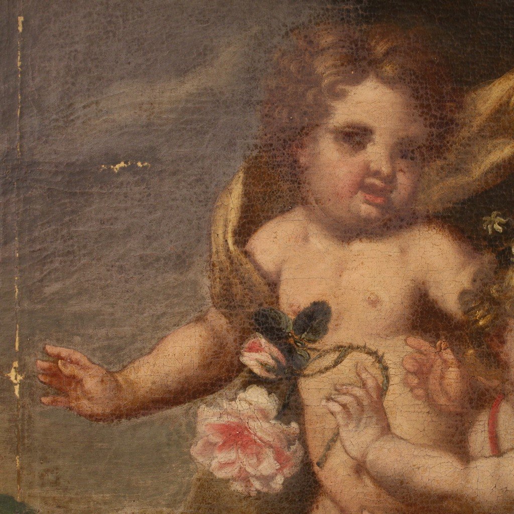 Splendido dipinto italiano del XVII secolo, Gioco di Putti-photo-5