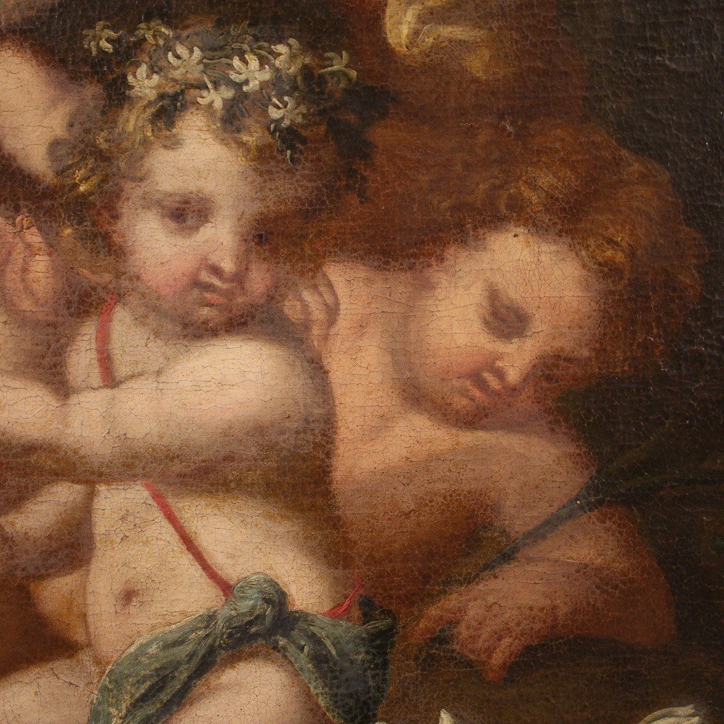 Splendido dipinto italiano del XVII secolo, Gioco di Putti-photo-6