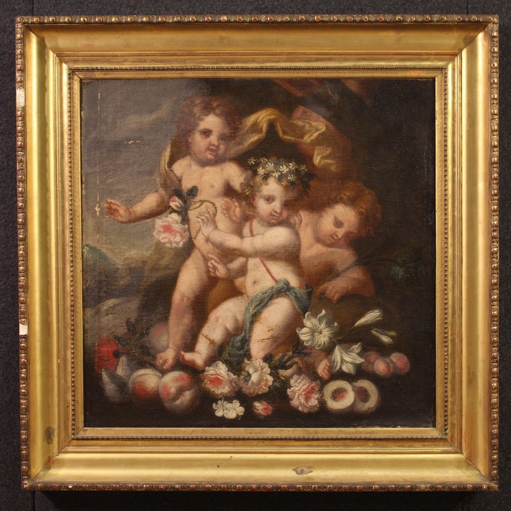 Splendido dipinto italiano del XVII secolo, Gioco di Putti