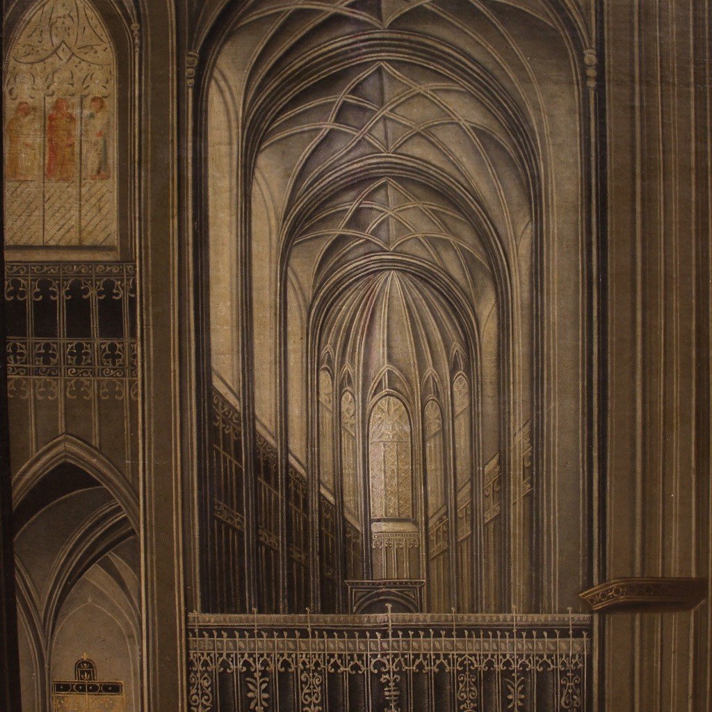 Interno della Cattedrale di Anversa, dipinto scuola fiamminga del XVIII secolo-photo-4