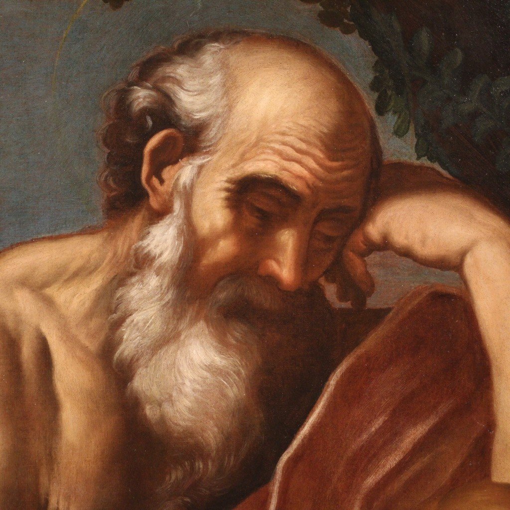 Grande dipinto italiano del XVII secolo, San Girolamo in meditazione-photo-5