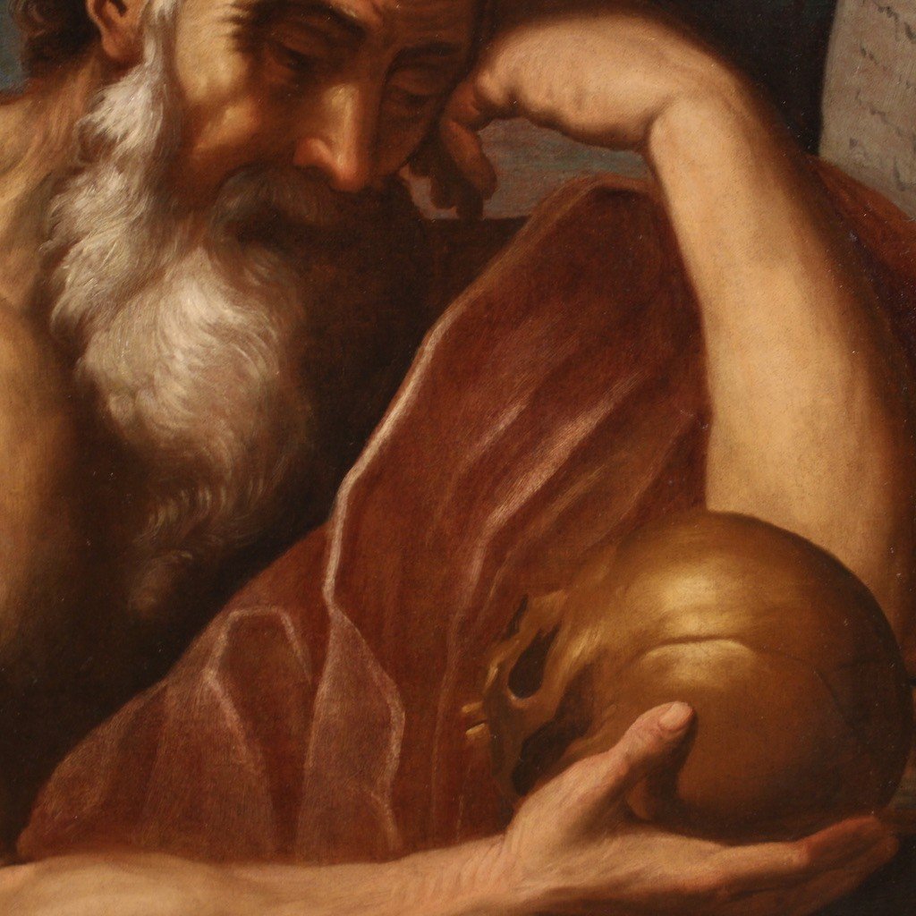 Grande dipinto italiano del XVII secolo, San Girolamo in meditazione-photo-8