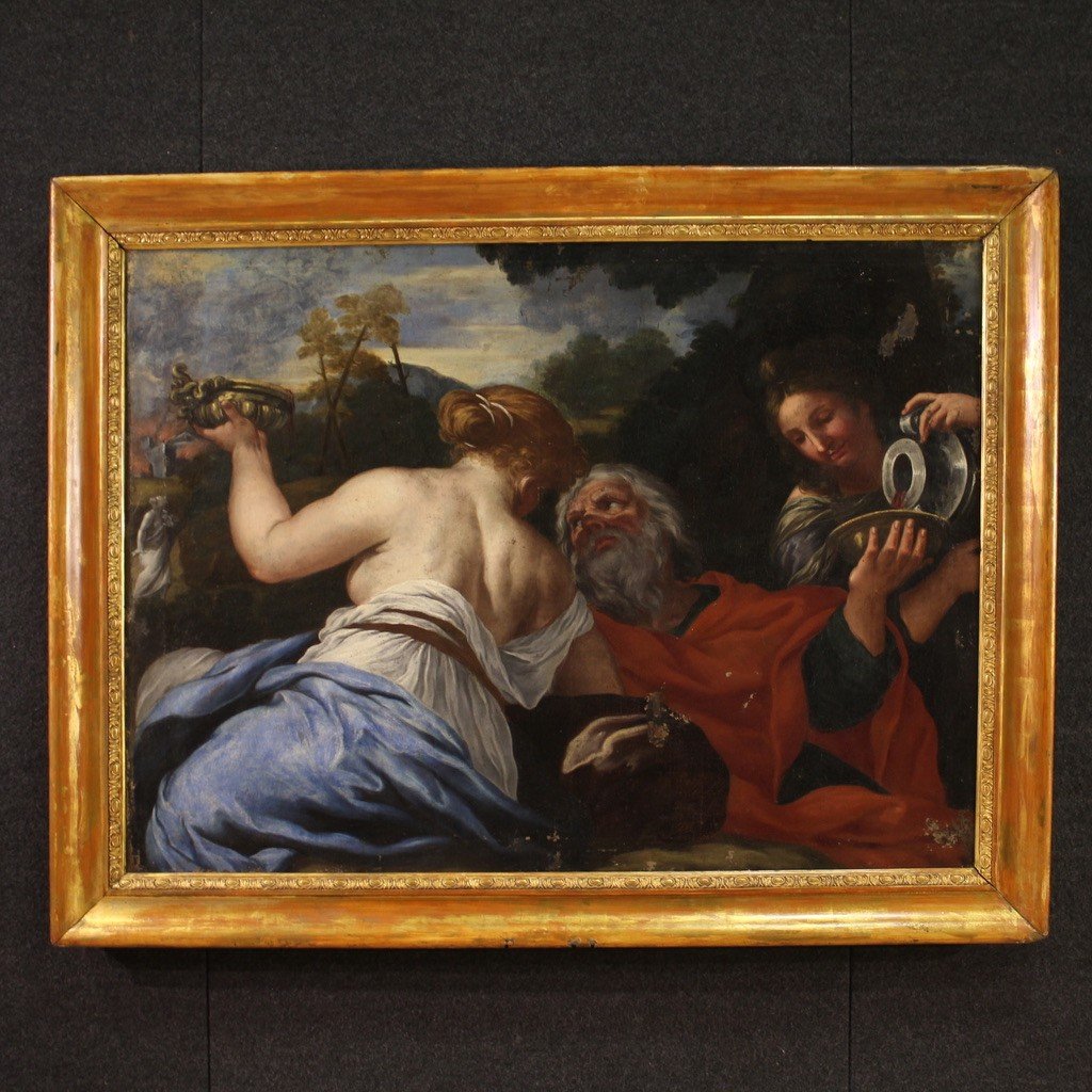 Splendido quadro del XVII secolo, Lot e le figlie