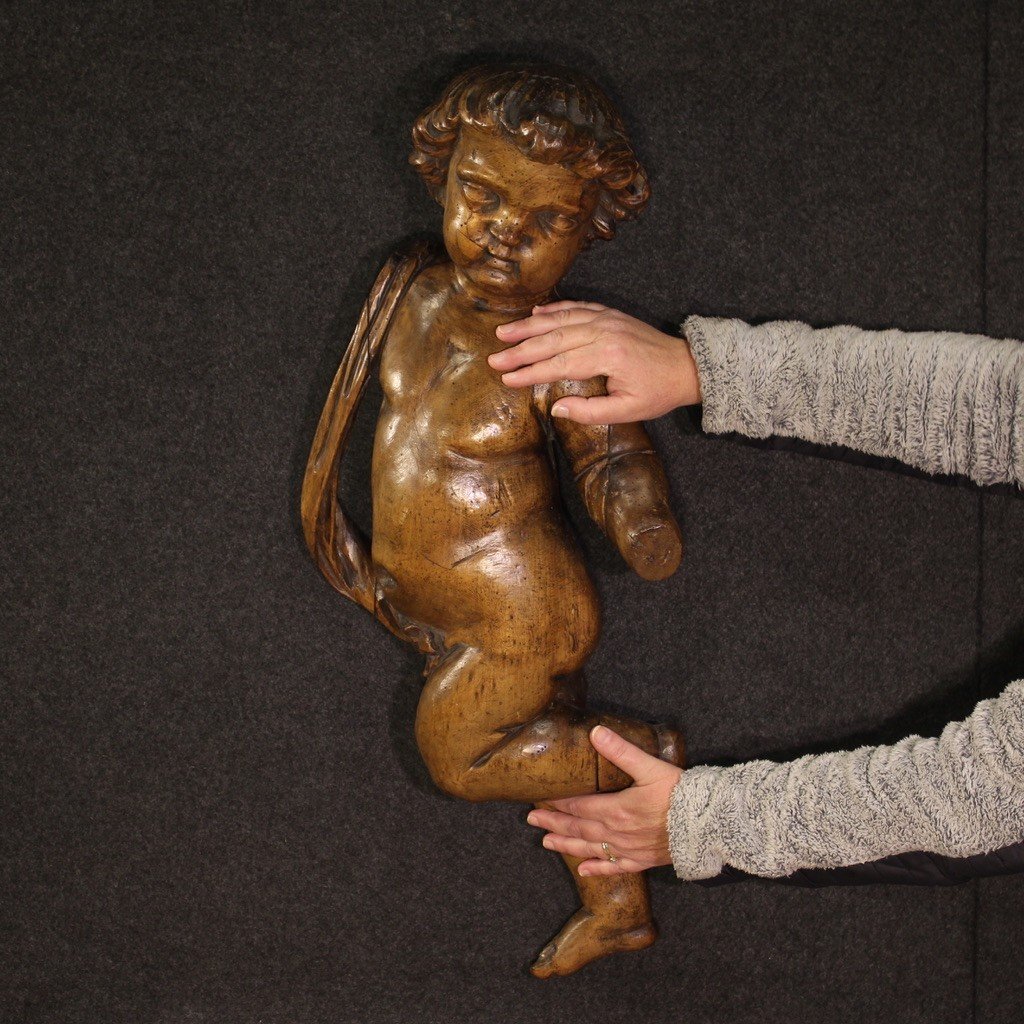 Grande scultura lignea putto del XIX secolo-photo-1