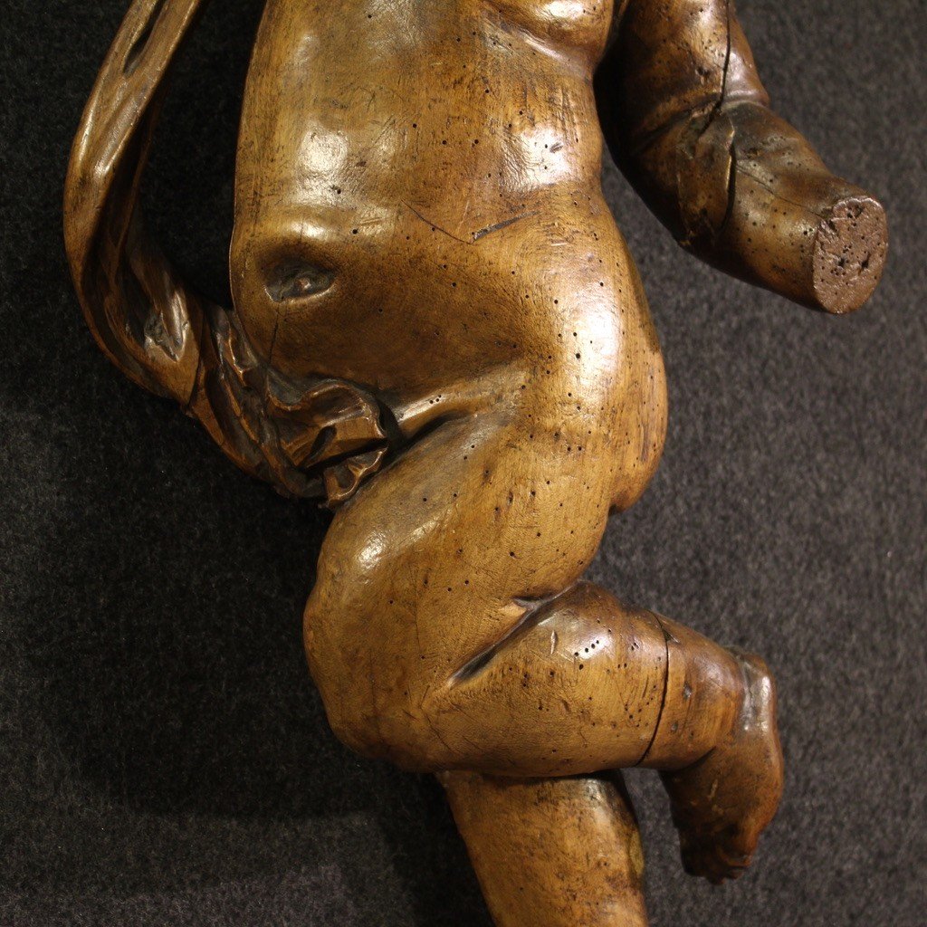 Grande scultura lignea putto del XIX secolo-photo-3