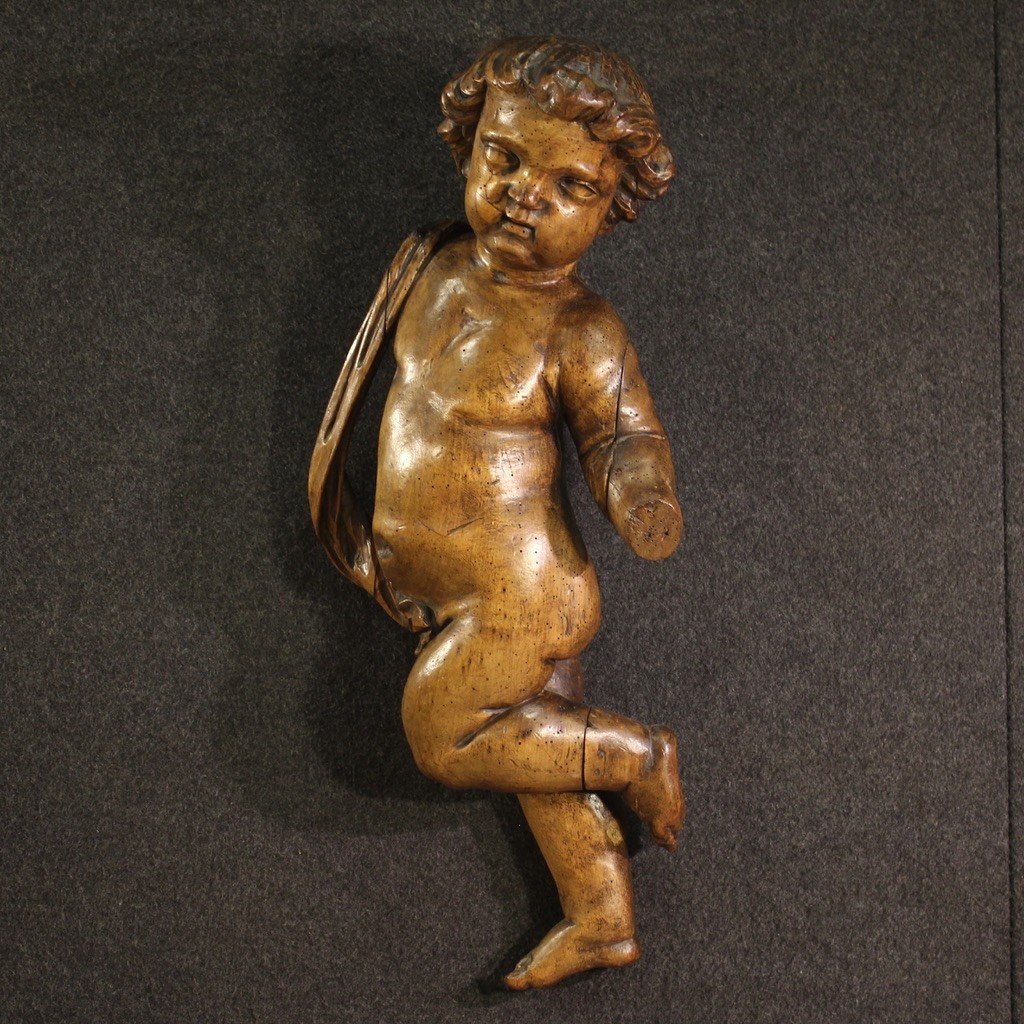 Grande scultura lignea putto del XIX secolo