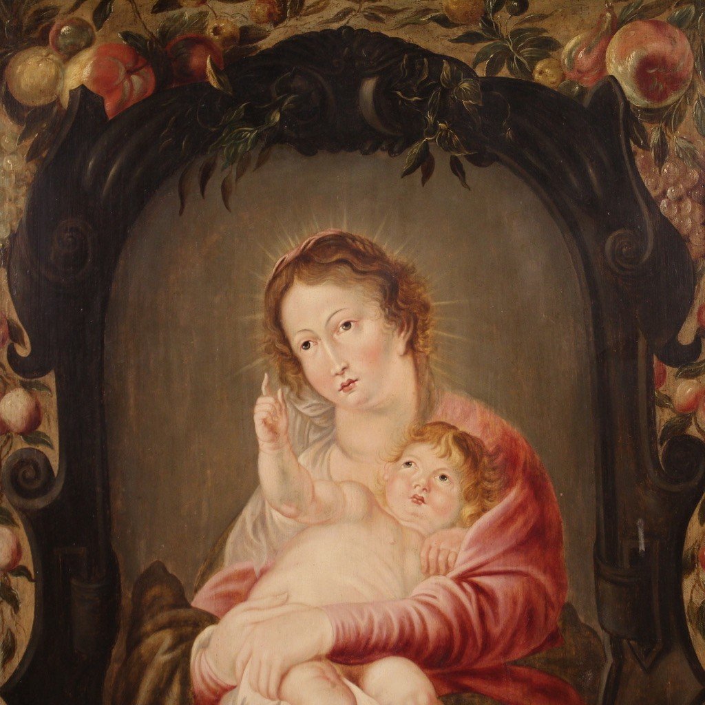 Dipinto fiammingo su tavola del XVII secolo, Madonna col bambino-photo-2