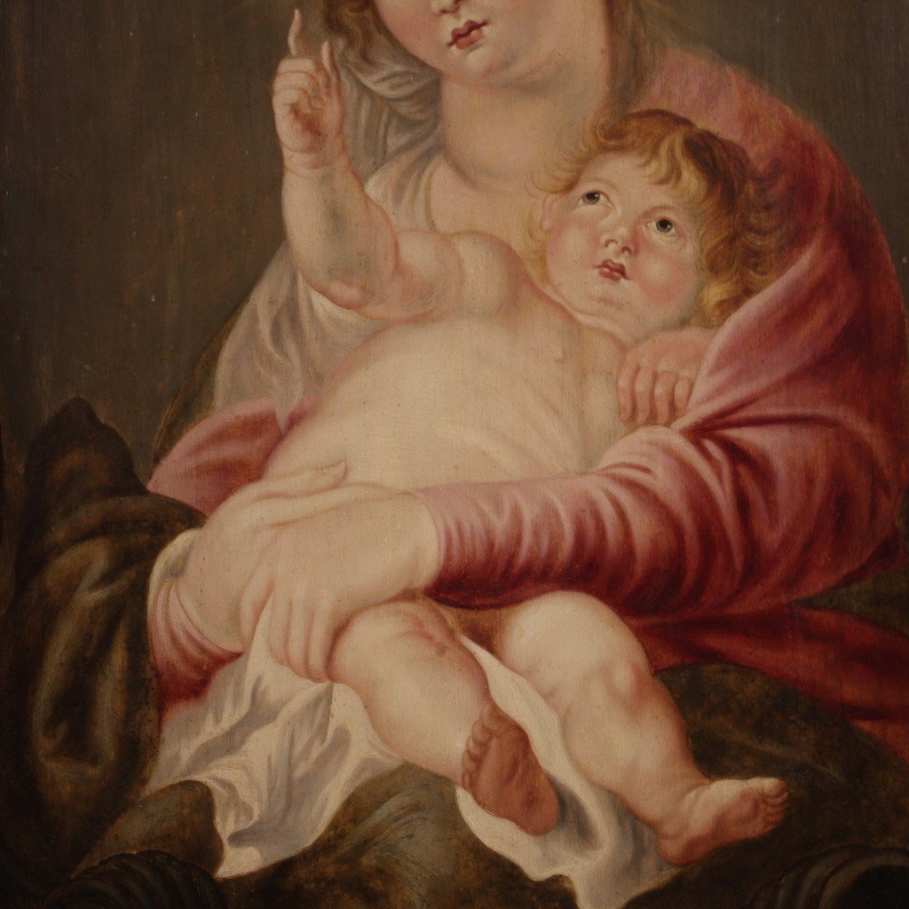 Dipinto fiammingo su tavola del XVII secolo, Madonna col bambino-photo-4