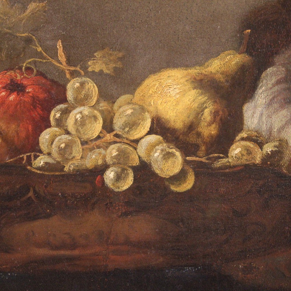 Elegante dipinto ritratto di dama con piatto di frutta XVII secolo-photo-7