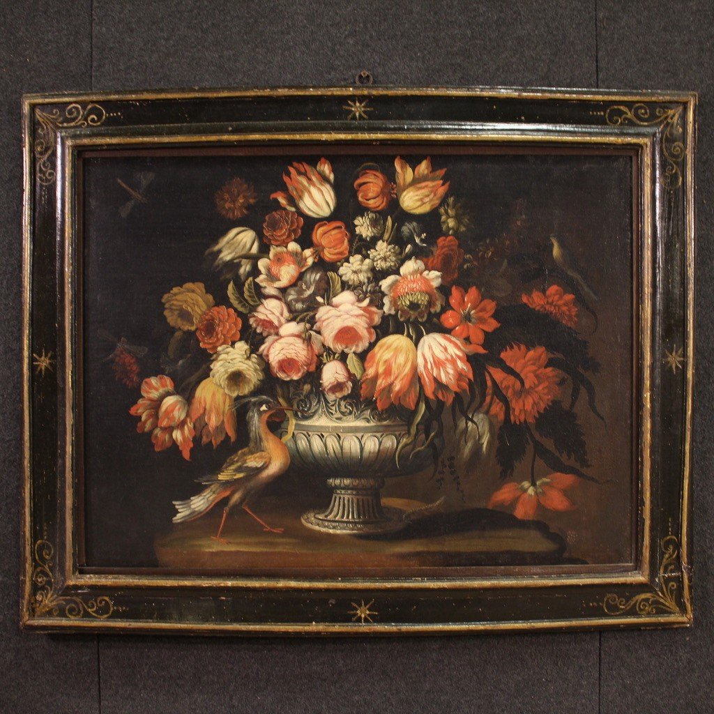 Dipinti scuola lombarda del XVII secolo, coppia di nature morte con vaso di fiori-photo-4