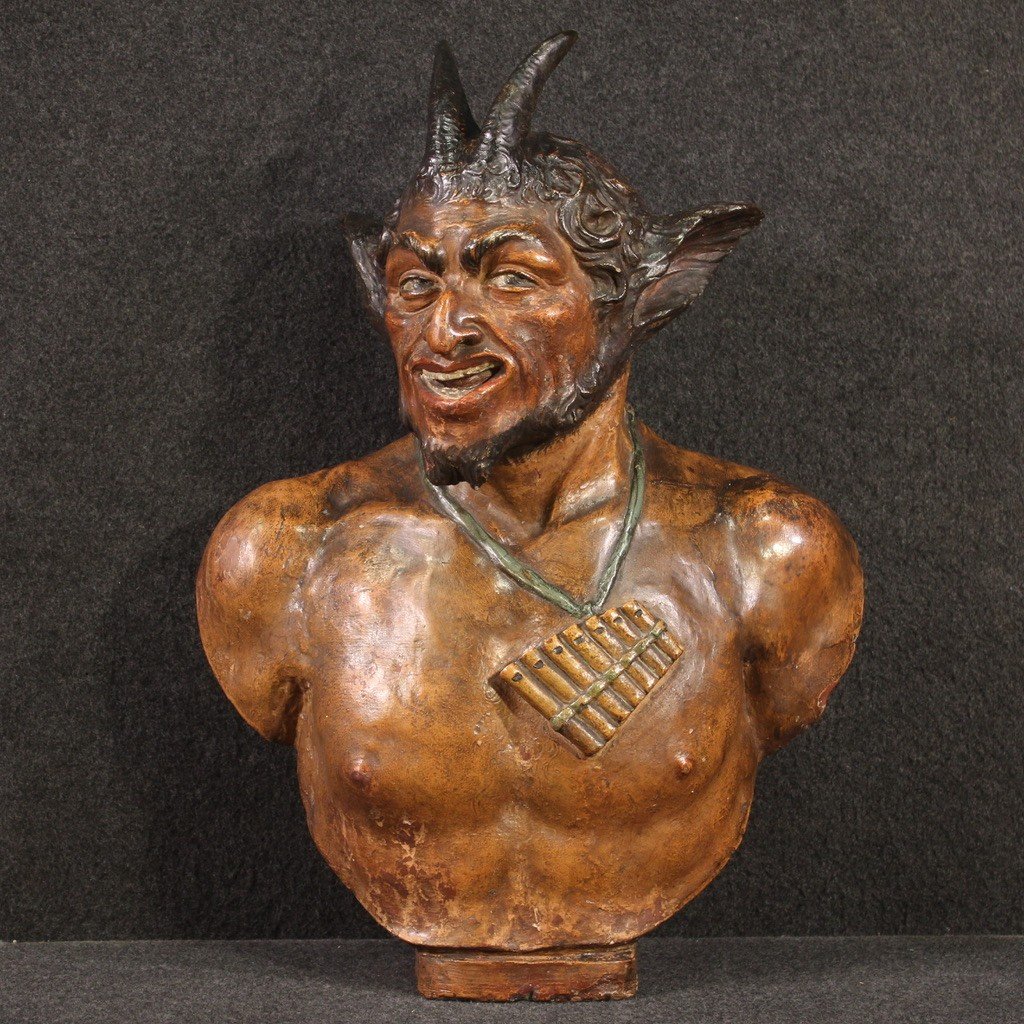 Scultura francese in terracotta del XIX secolo, il Dio Pan