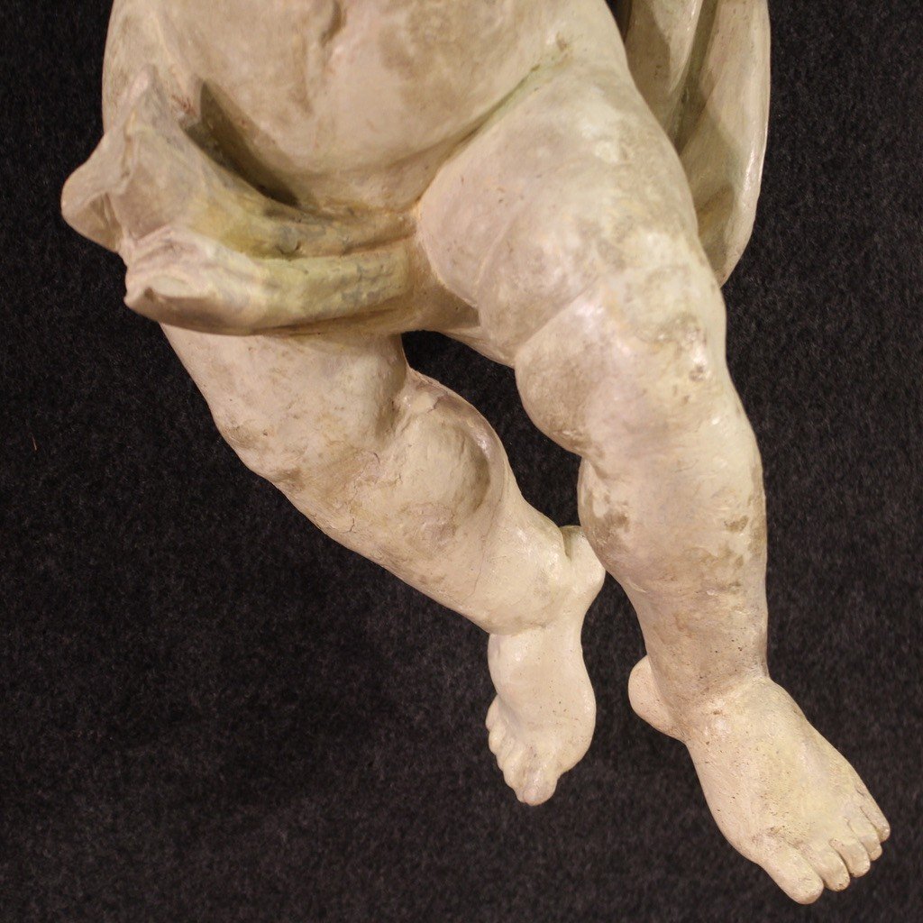 Antica scultura italiana lignea putto del XVIII secolo-photo-4