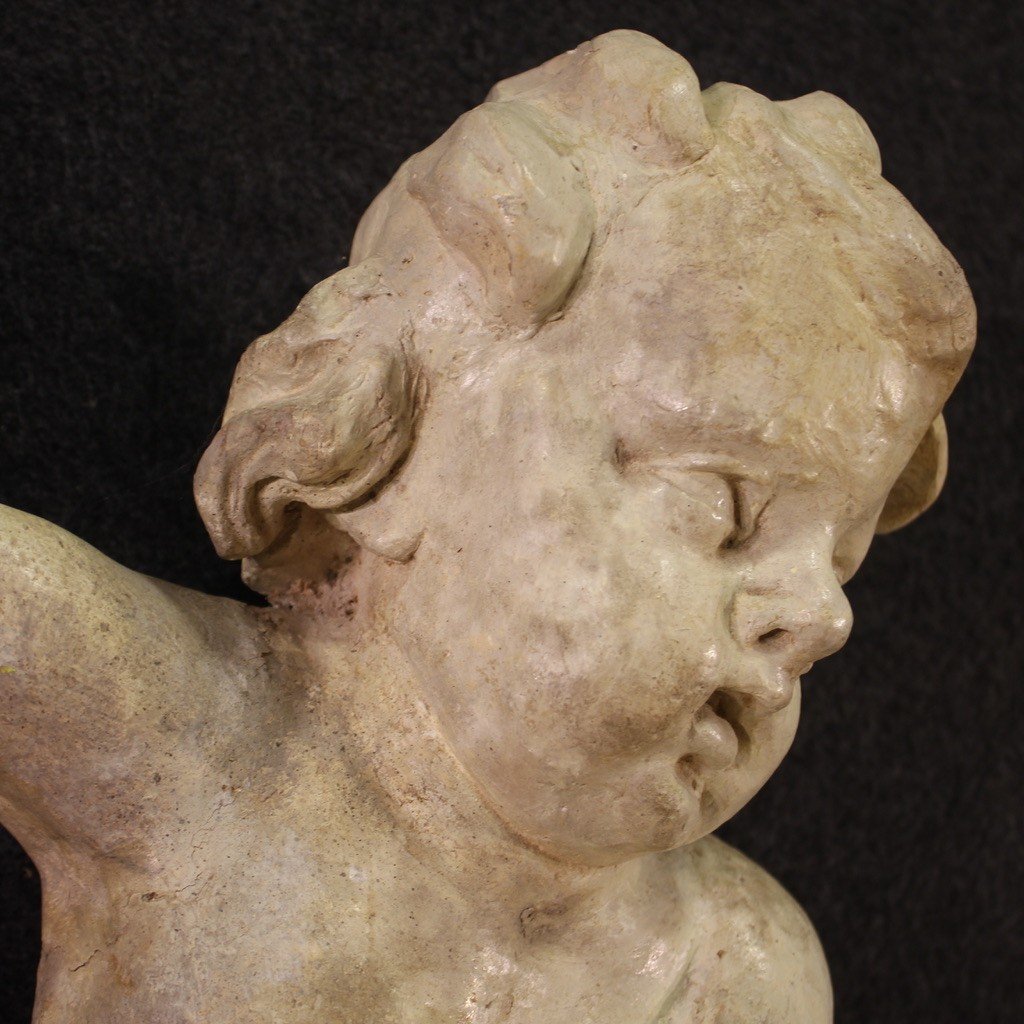 Antica scultura italiana lignea putto del XVIII secolo-photo-2