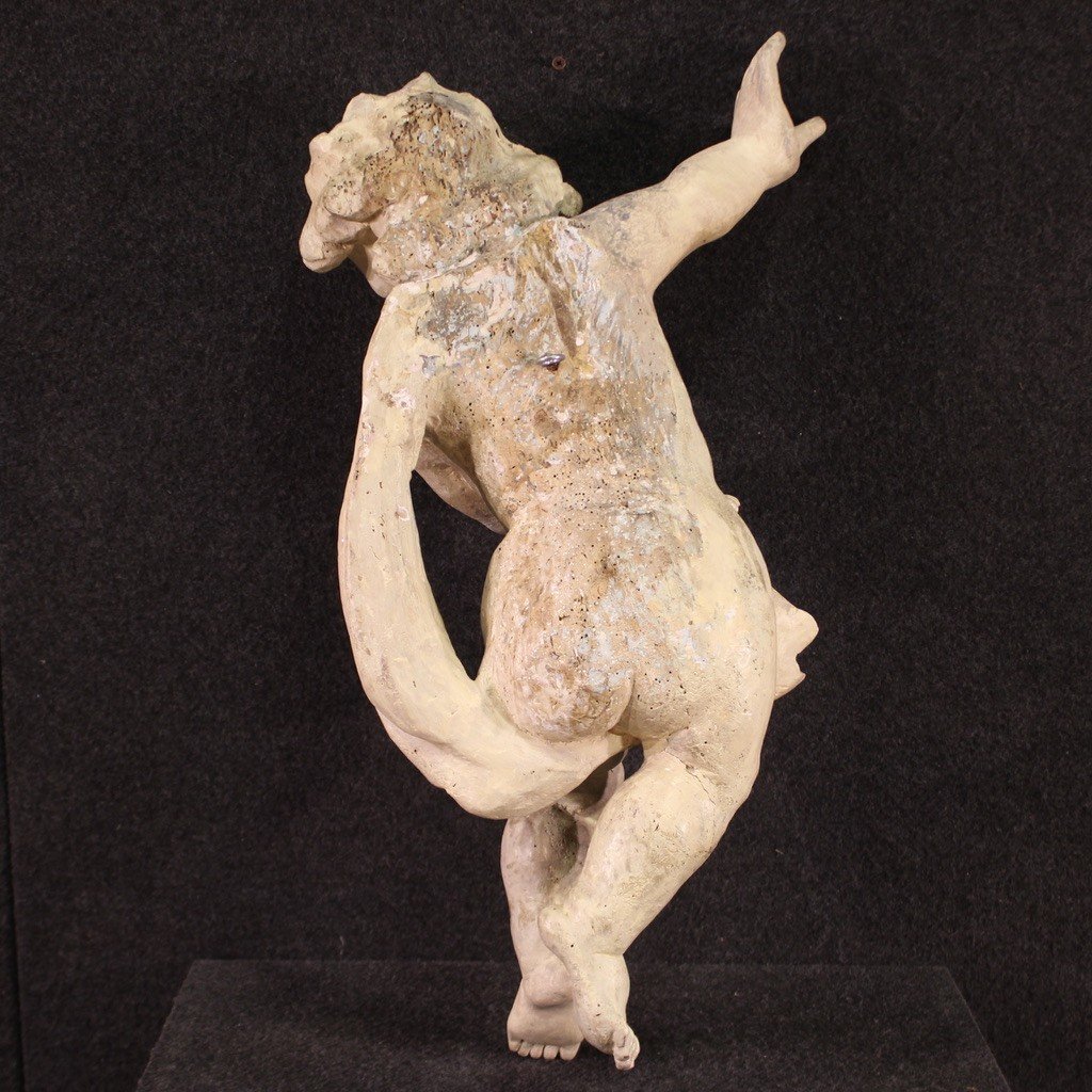 Antica scultura italiana lignea putto del XVIII secolo-photo-3