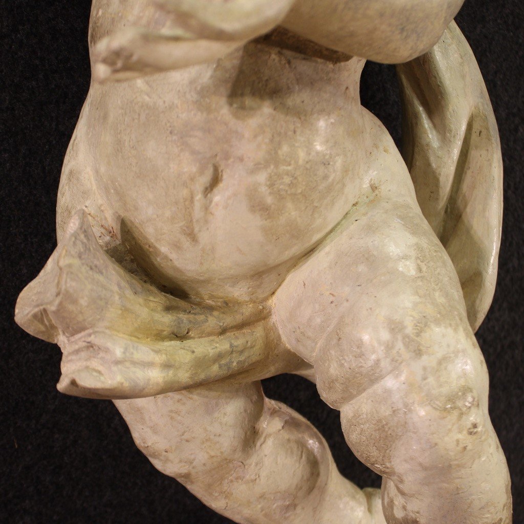 Antica scultura italiana lignea putto del XVIII secolo-photo-5