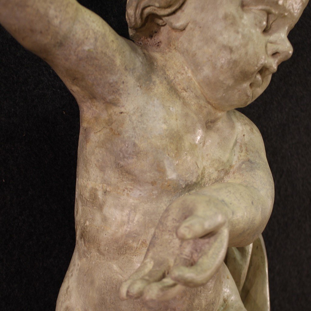 Antica scultura italiana lignea putto del XVIII secolo-photo-7