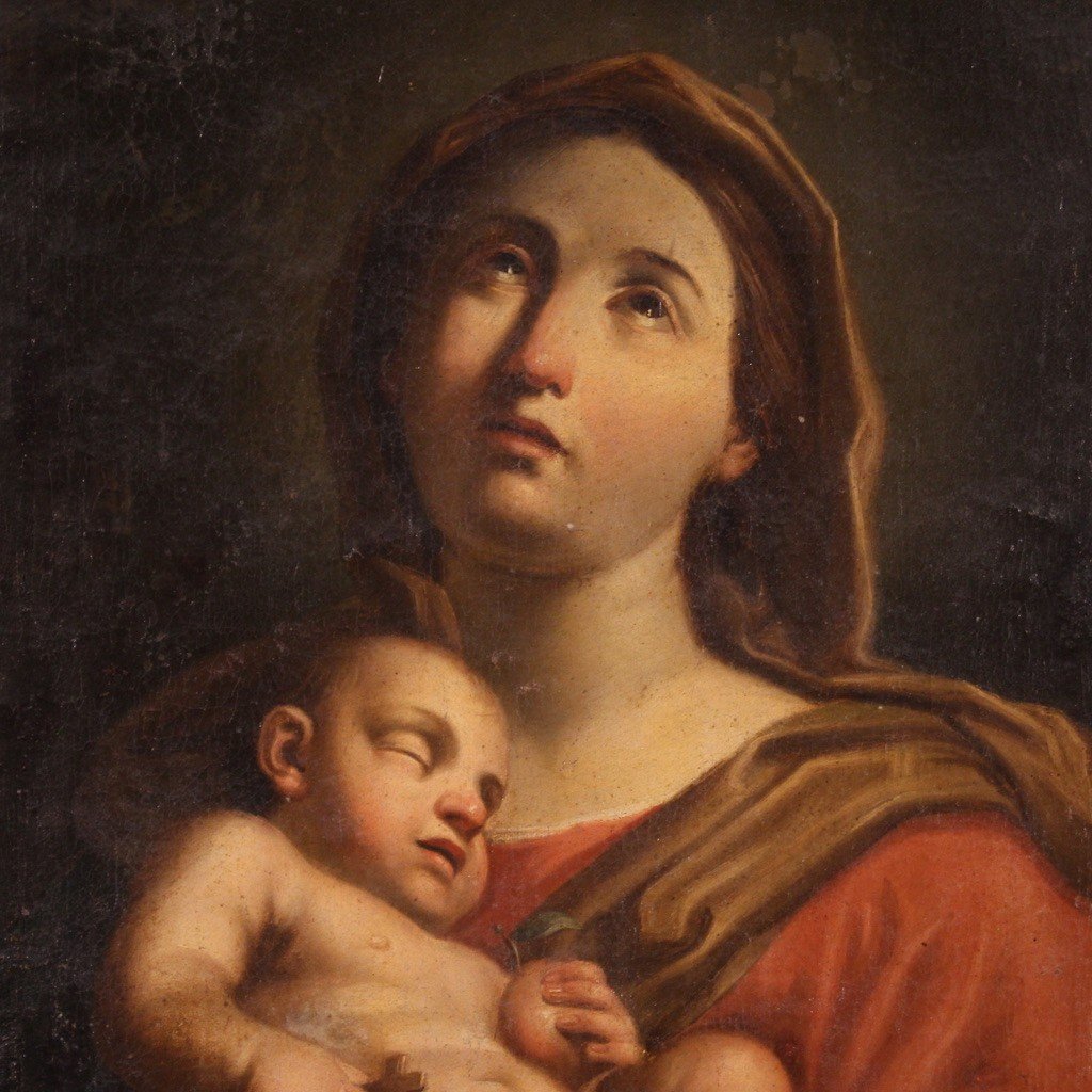 Antico dipinto Madonna col bambino del XVII secolo-photo-3