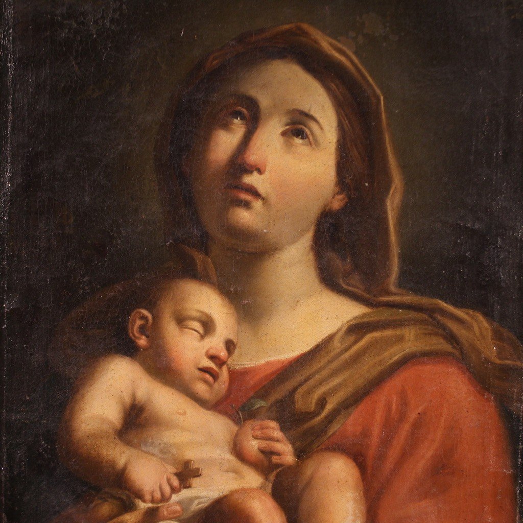 Antico dipinto Madonna col bambino del XVII secolo-photo-3