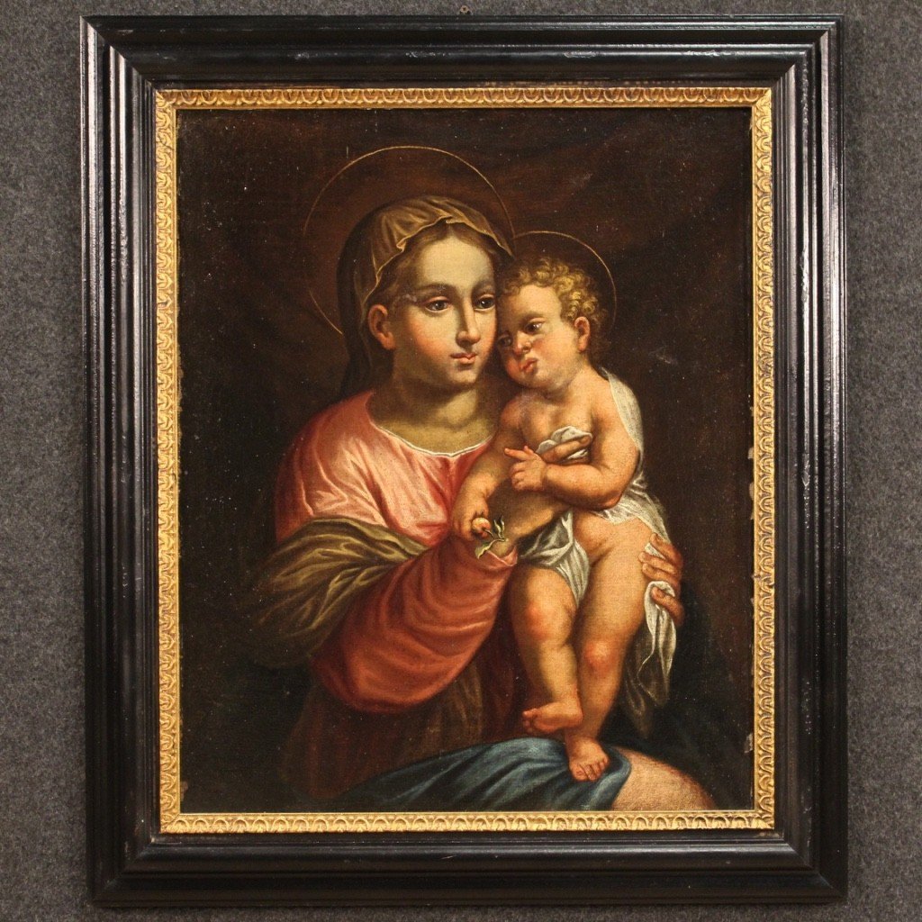 Dipinto antico religioso Madonna con bambino del XVII secolo-photo-2