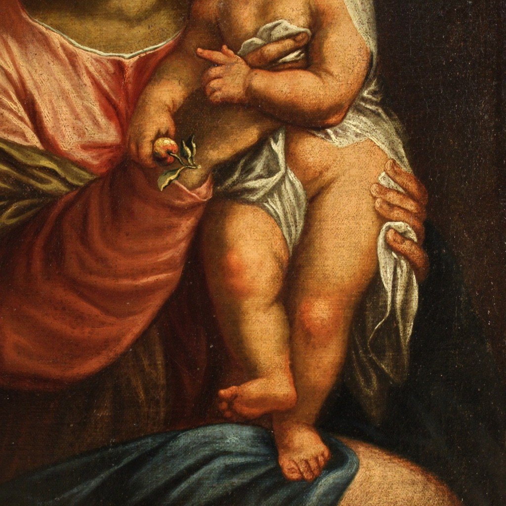 Dipinto antico religioso Madonna con bambino del XVII secolo-photo-2