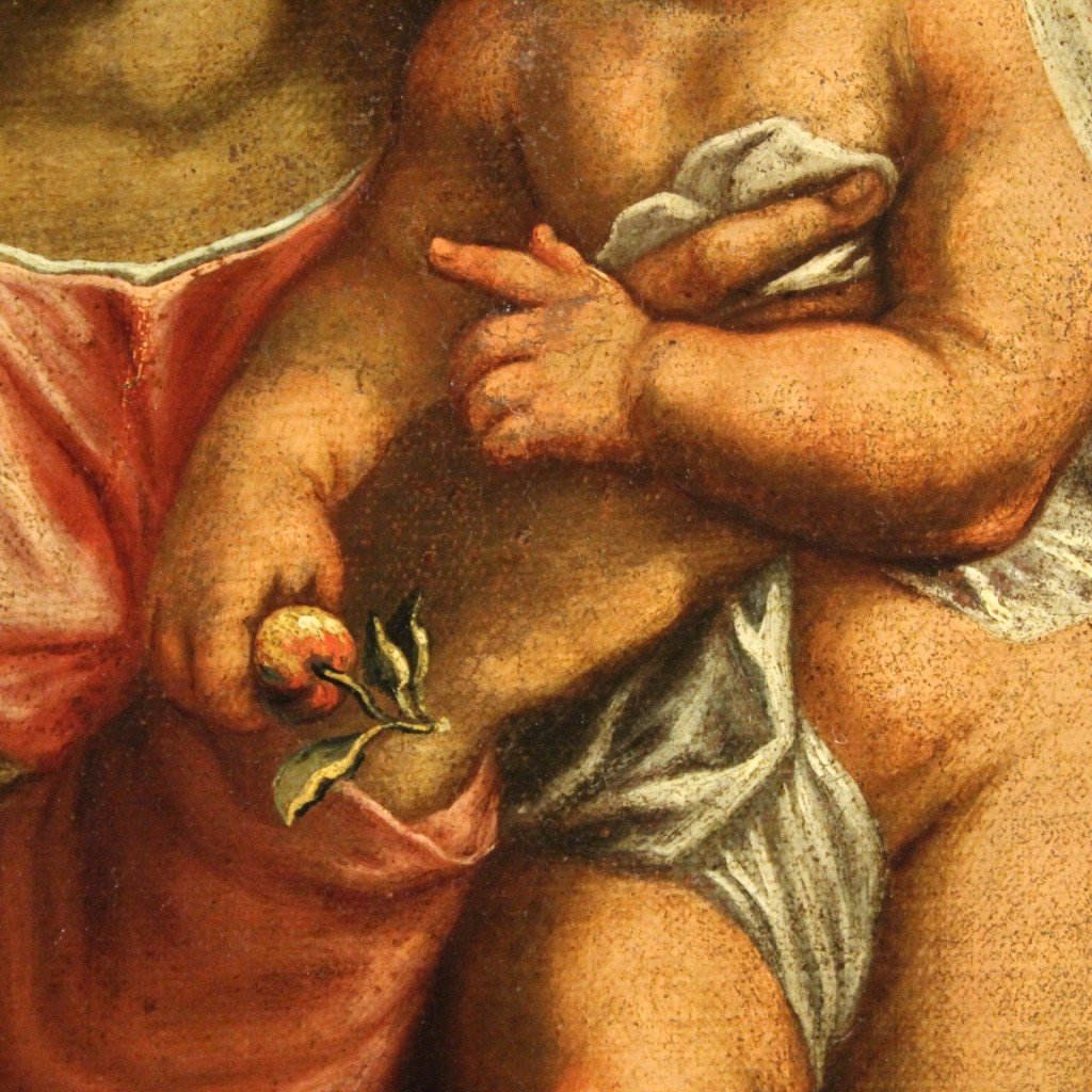 Dipinto antico religioso Madonna con bambino del XVII secolo-photo-3