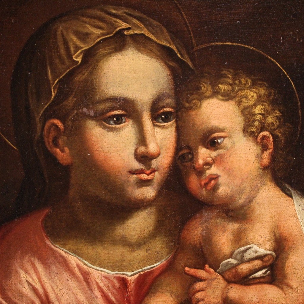 Dipinto antico religioso Madonna con bambino del XVII secolo-photo-5