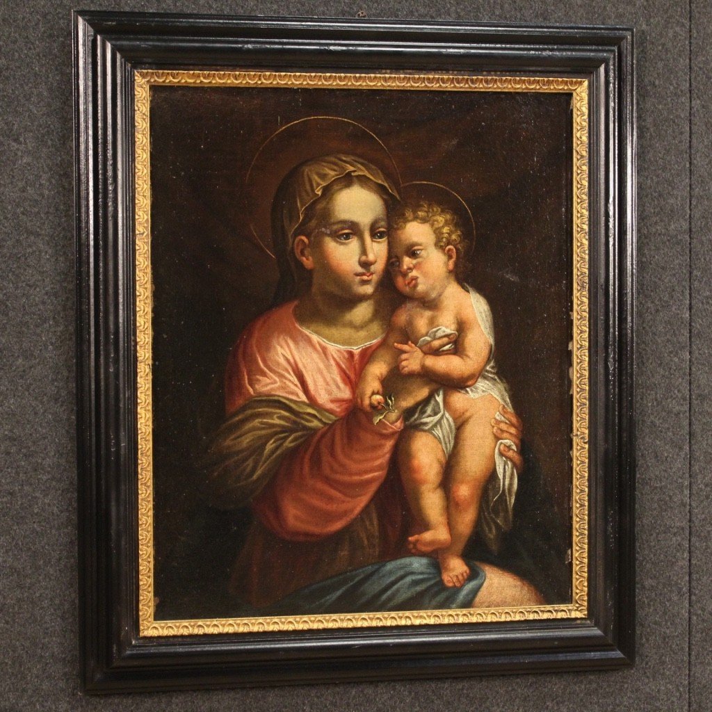 Dipinto antico religioso Madonna con bambino del XVII secolo-photo-6