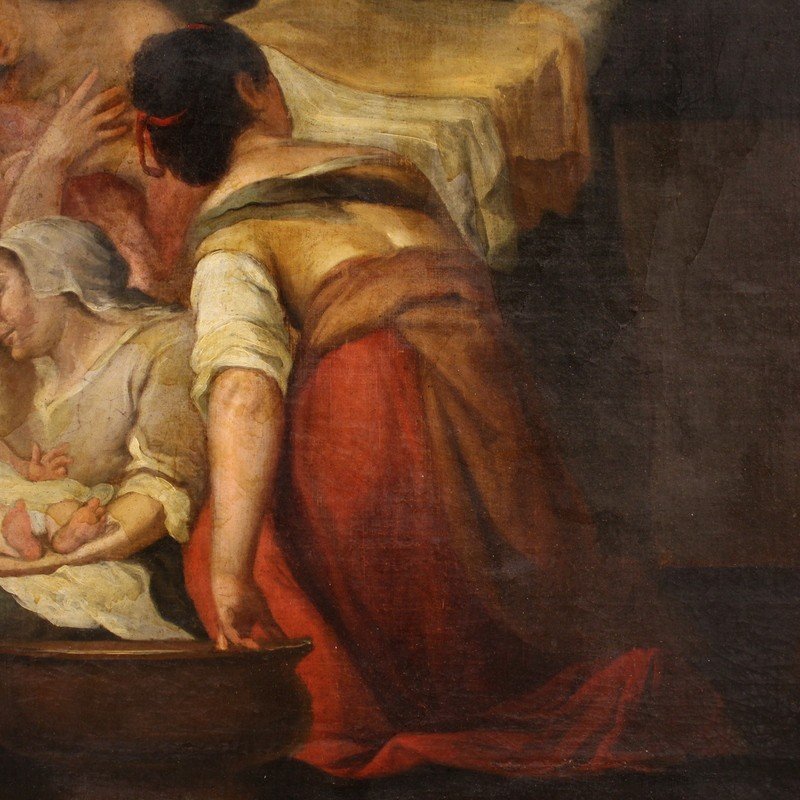 Grande dipinto spagnolo del XVIII secolo, La Natività della Vergine-photo-5