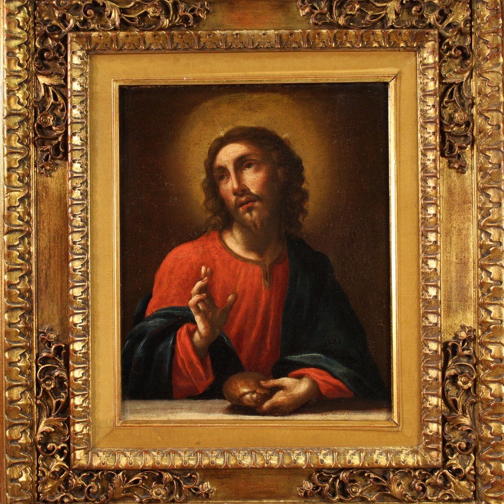 Quadro religioso del XVIII secolo, Cristo benedice il pane-photo-3