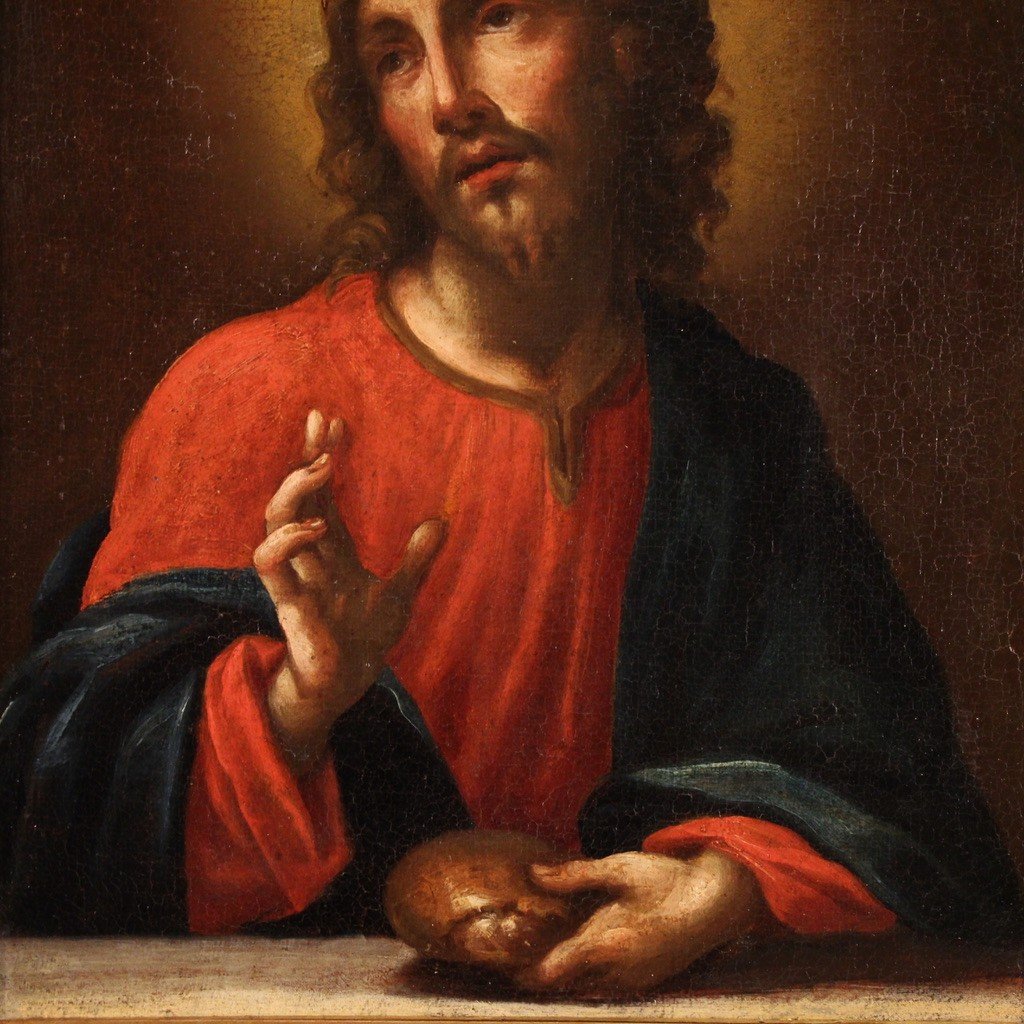 Quadro religioso del XVIII secolo, Cristo benedice il pane-photo-2