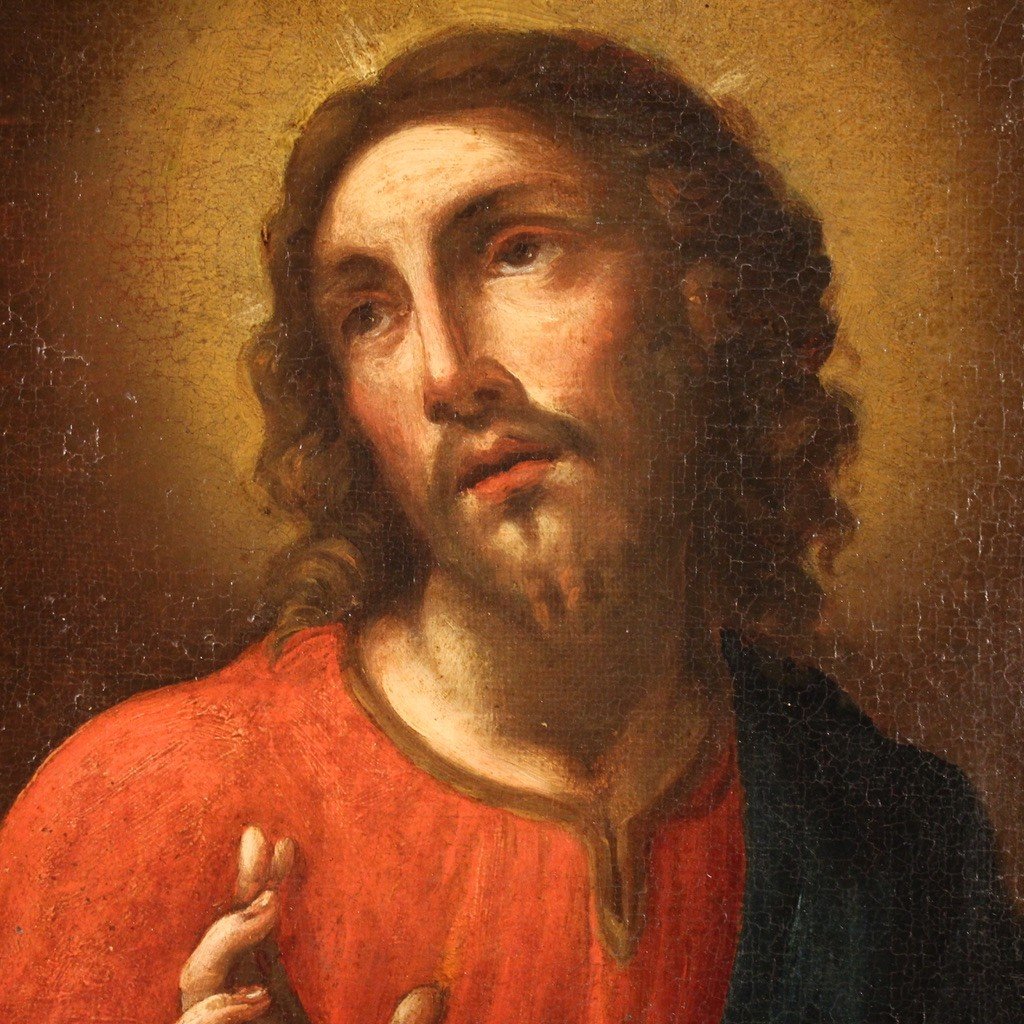 Quadro religioso del XVIII secolo, Cristo benedice il pane-photo-3