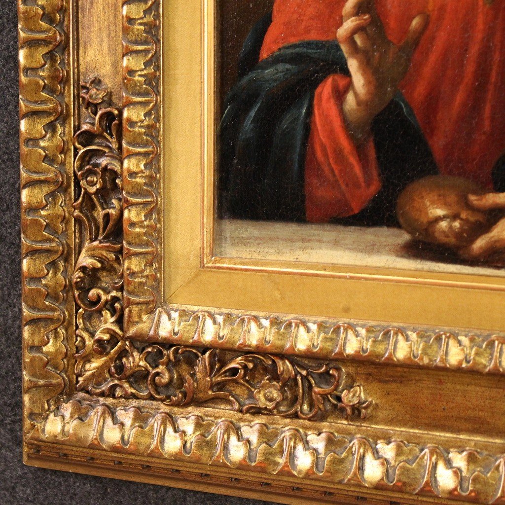 Quadro religioso del XVIII secolo, Cristo benedice il pane-photo-5