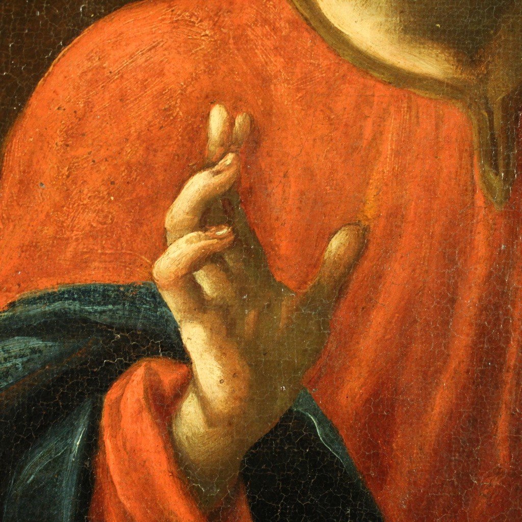 Quadro religioso del XVIII secolo, Cristo benedice il pane-photo-8