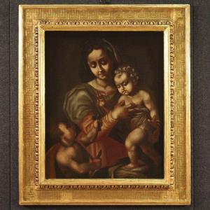 Splendido dipinto del XVII secolo, Madonna col bambino e San Giovannino