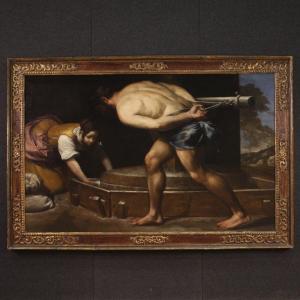 Grande dipinto italiano del XVII secolo, Sansone gira la macina