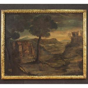 Dipinto italiano olio su tela paesaggio del XVIII secolo