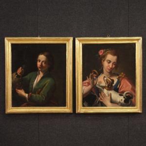 Coppia di quadri italiani con figure di carattere del XVIII secolo