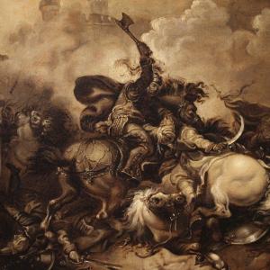 Rara battaglia dipinto a grisaille del XVII secolo
