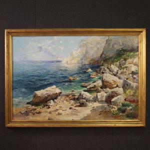 Grande dipinto paesaggio firmato Felice Giordano del XX secolo
