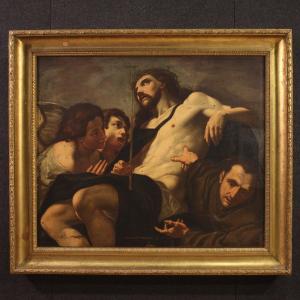 Grande dipinto del XVII secolo, Cristo adorato dagli angeli e San Bonaventura