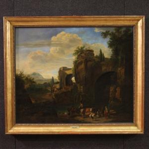Antico dipinto paesaggio italiano del XVIII secolo