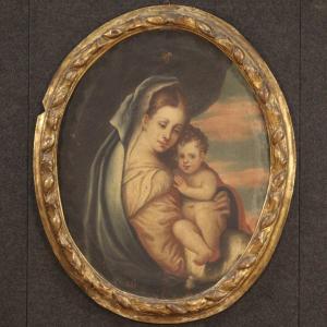 Dipinto religioso Madonna con bambino del XVIII secolo