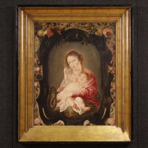 Dipinto fiammingo su tavola del XVII secolo, Madonna col bambino