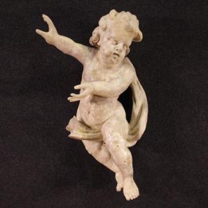 Antica scultura italiana lignea putto del XVIII secolo