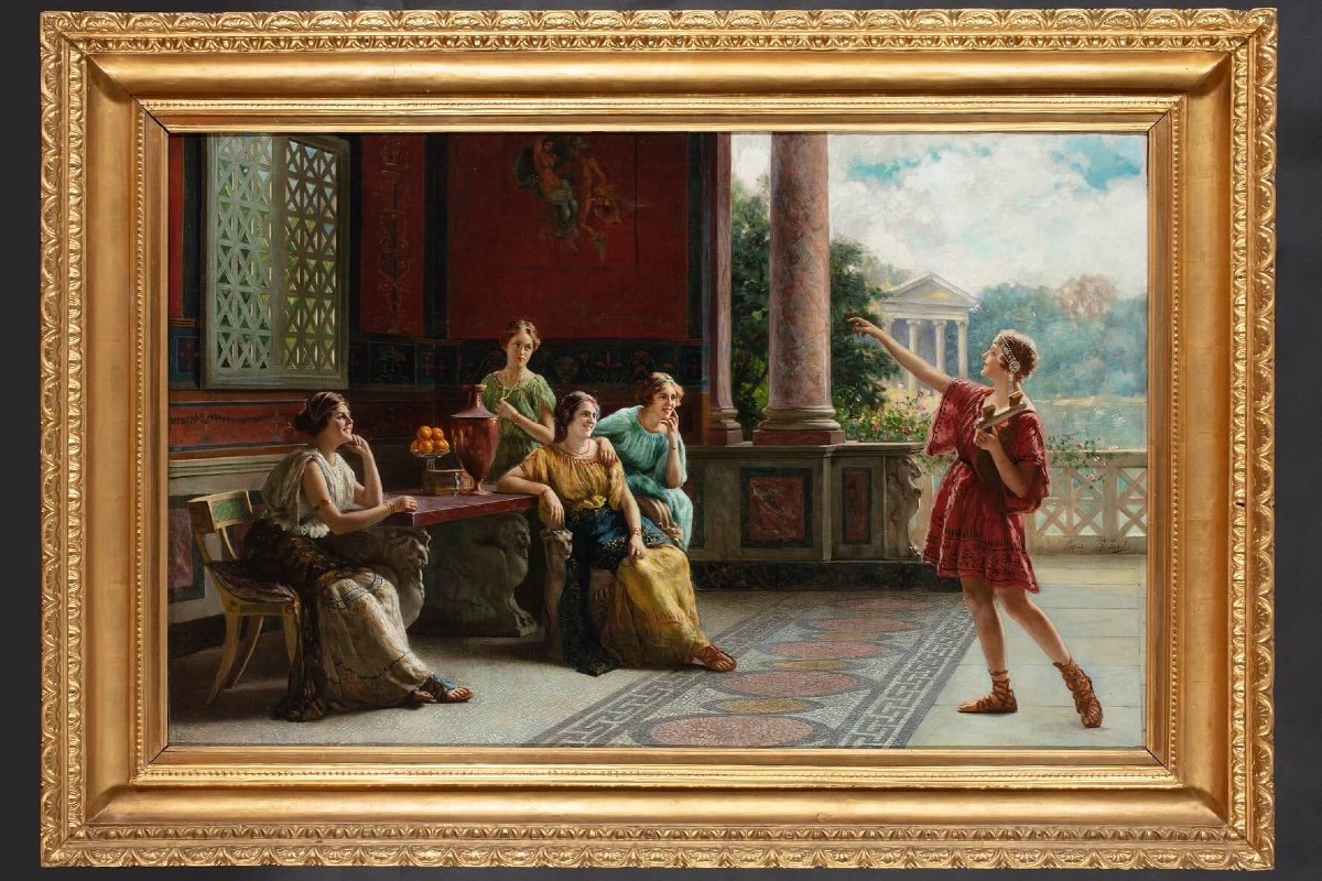 Dipinto di Guglielmo Zocchi (Firenze 1874 – post 1920)  “L’esibizione”