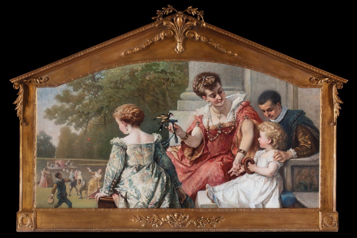 Cesare Dell'Acqua (Pirano 1821-Ixelles 1905), "Les Jeux", Olio su tela, 86x162 cm