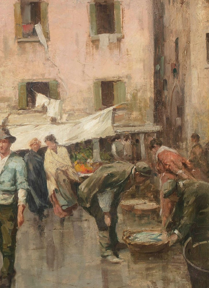 Dipinto di Alessandro Milesi (Venezia 1856 – 1945), “Il Mercato”-photo-3