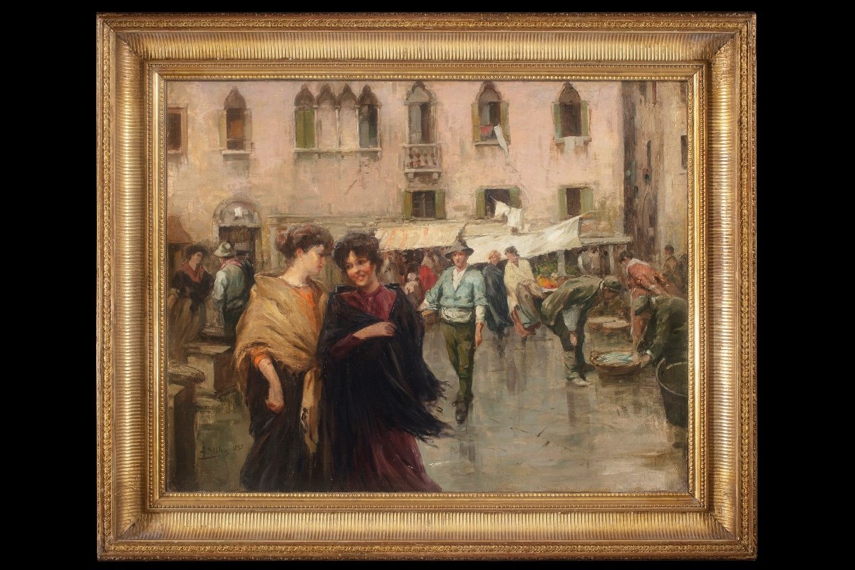 Dipinto di Alessandro Milesi (Venezia 1856 – 1945), “Il Mercato”