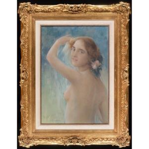 Pastello di Fausto Zonaro (Masi 1854 - Sanremo 1929), "Nudo di fanciulla"