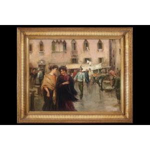 Dipinto di Alessandro Milesi (Venezia 1856 – 1945), “Il Mercato”